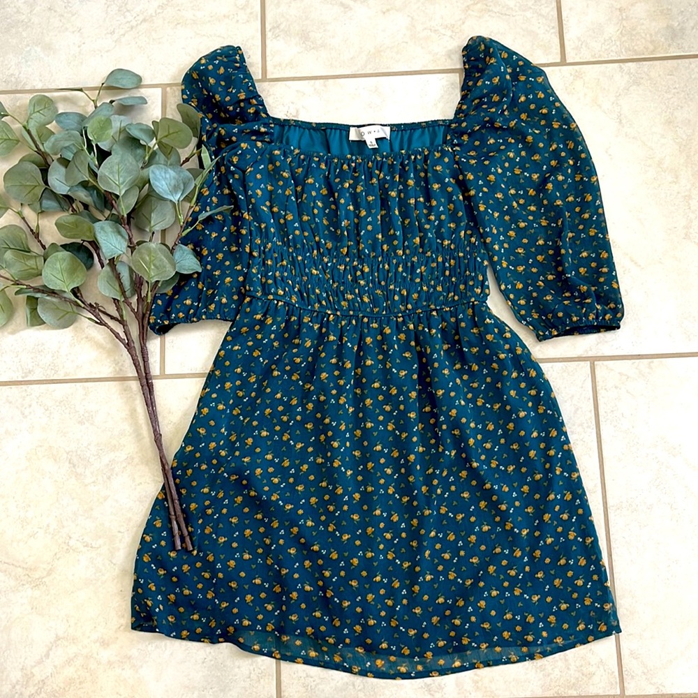 ROWA Floral silk dress w/ garterized waist detail